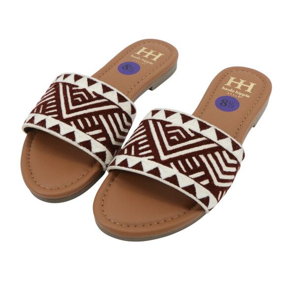 NWT HAUTE HIPPIE Jamun Brown Tribal Print Textile Slide Sandals 8.5 - Picture 1 of 4